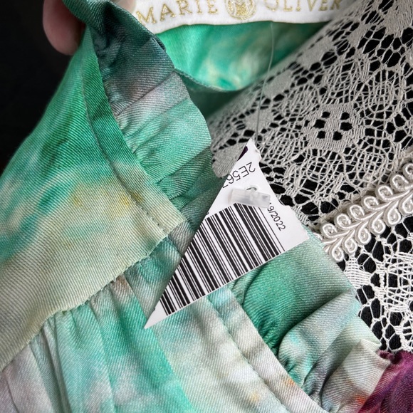 MARIE OLIVER LADIES GREEN PINK TIR DYE RUFFLE SILK COTTON DRESS-S - Picture 7 of 9